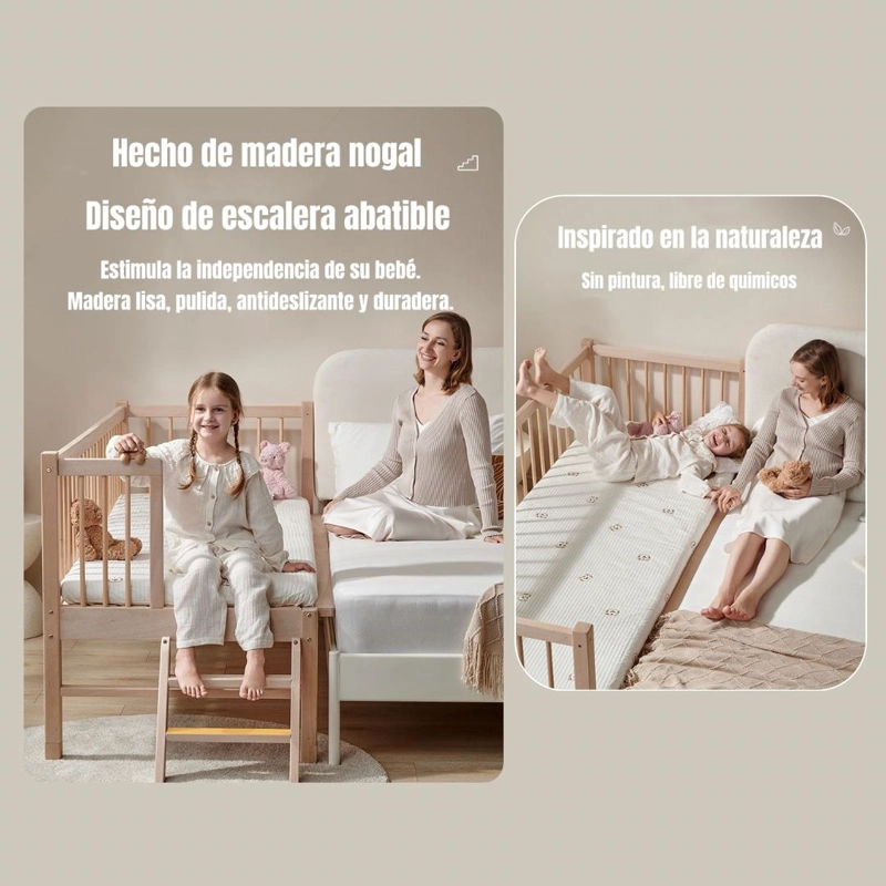 CAMA CUNA COLECHO LUBABYCAS TRANSICIÓN MADERA 150X70X86CM CON COLCHÓN - 3