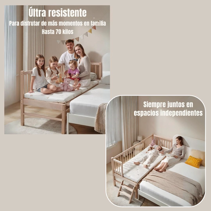 CAMA CUNA COLECHO LUBABYCAS TRANSICIÓN MADERA 150X70X86CM CON COLCHÓN - 4
