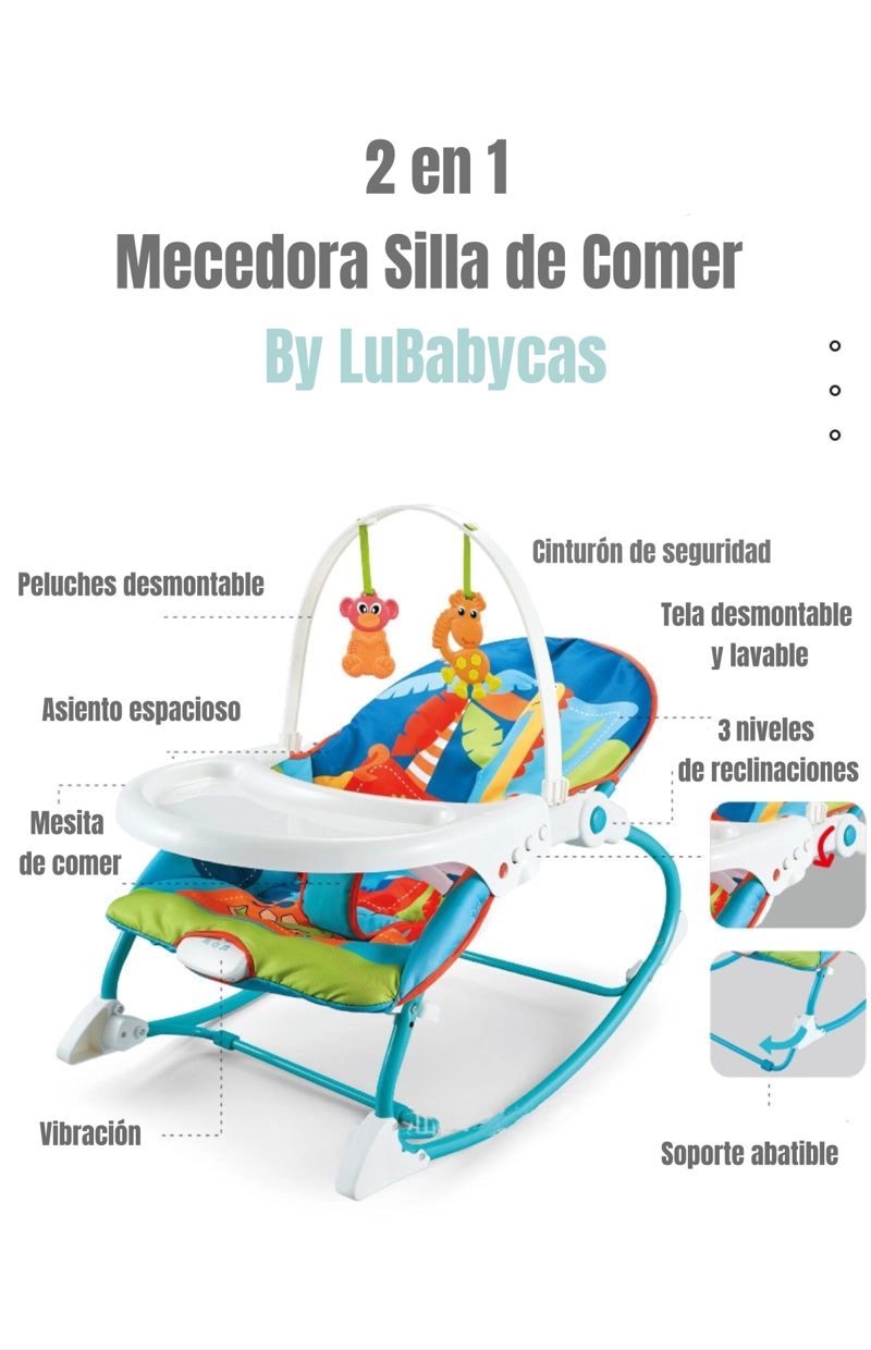 MECEDORA LUBABYCAS SILLA COMER 2 EN 1 VIBRACIÓN ROSADO - 2