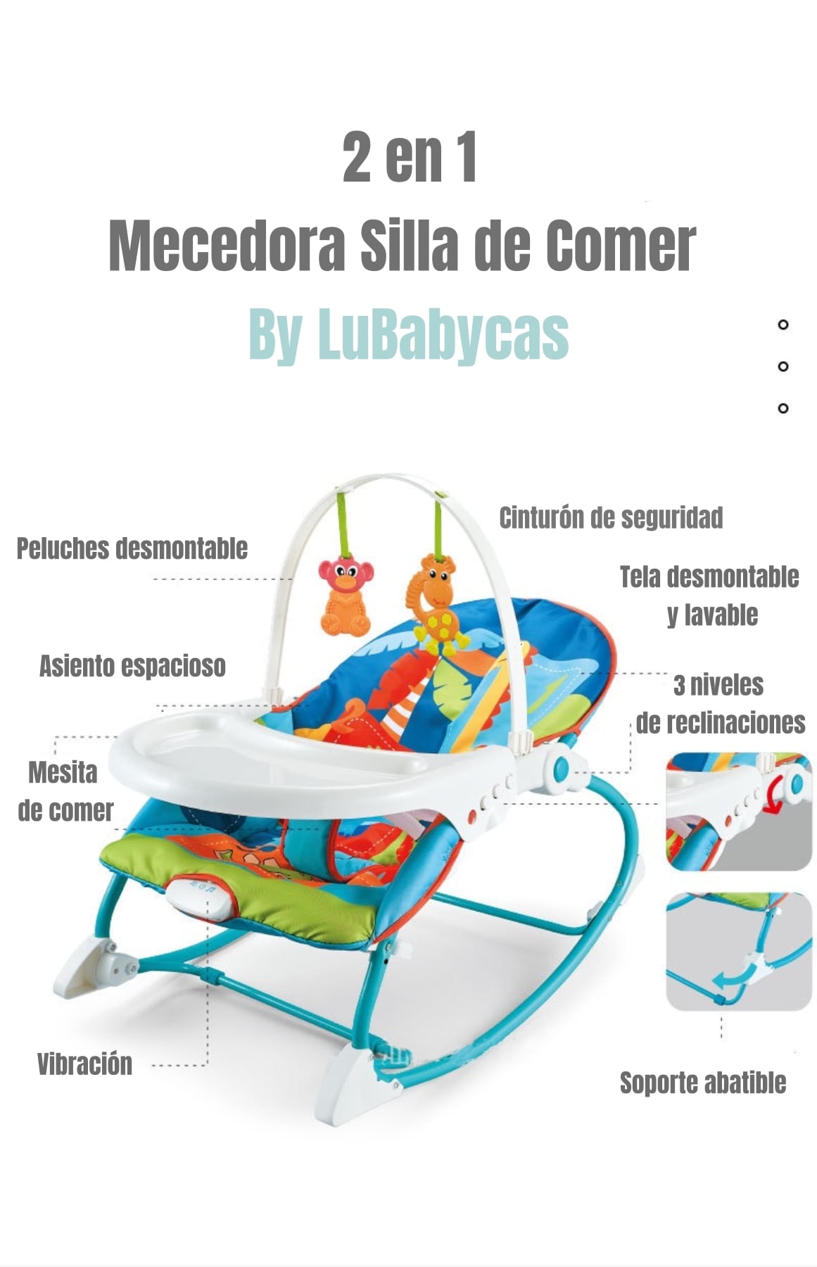 MECEDORA LUBABYCAS SILLA COMER 2 EN 1 VIBRACIÓN ROSADO - 2