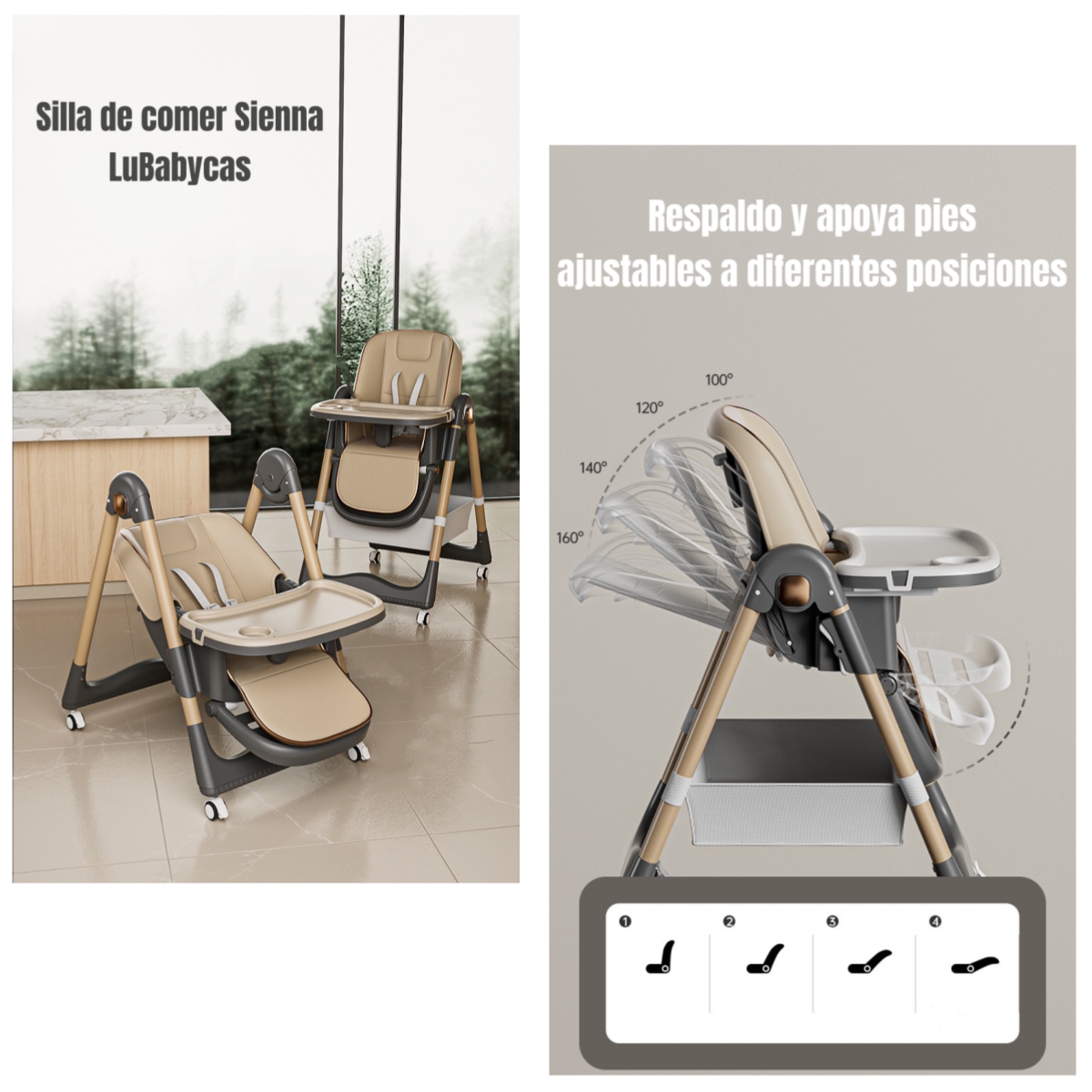 SILLA COMER LUBABYCAS RECLINABLE PLEGABLE ROSADO - 2