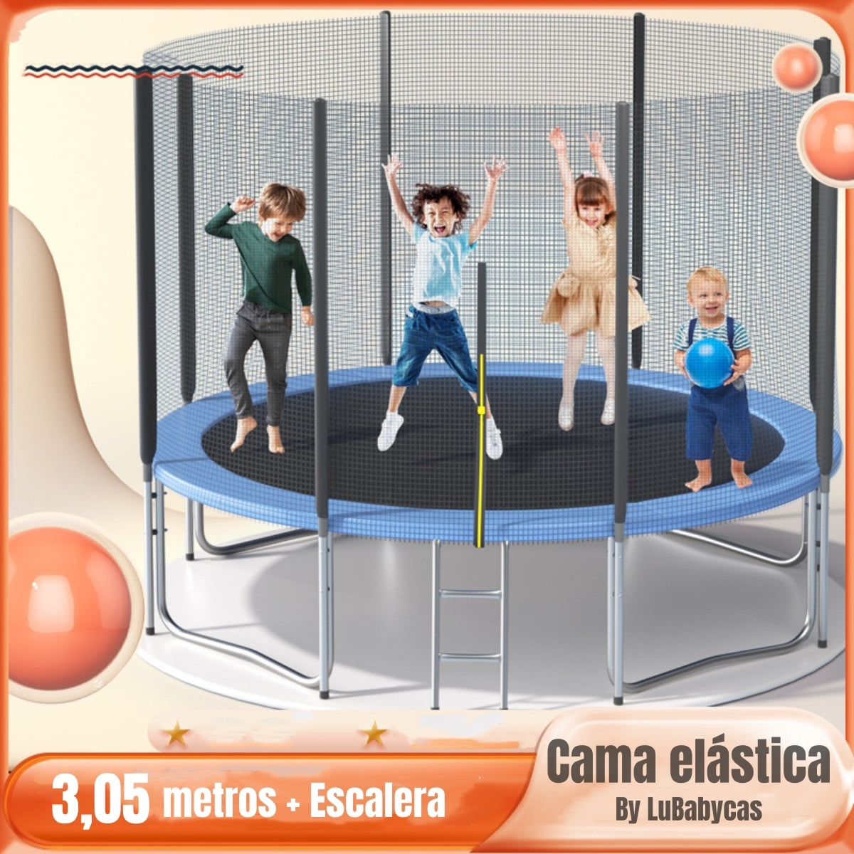CAMA ELASTICA TRAMPOLINE 305CM CON ESCALERA LUBABYCAS - 2