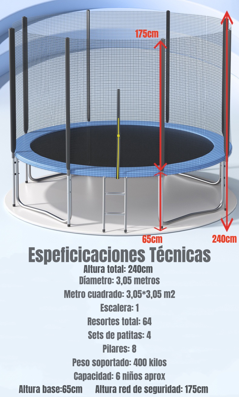 CAMA ELASTICA TRAMPOLINE 305CM CON ESCALERA LUBABYCAS - 7