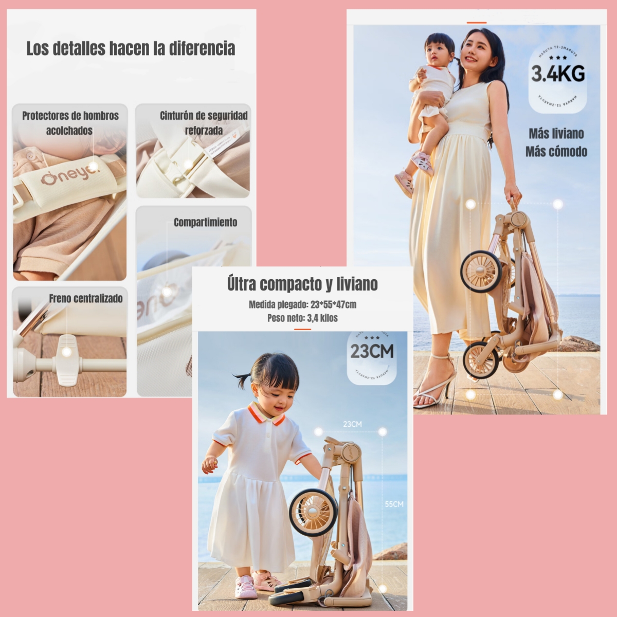 COCHE PASEO LUBABYCAS ONEYE LUJOSO ÚLTRA SLIM NEGRO - 3