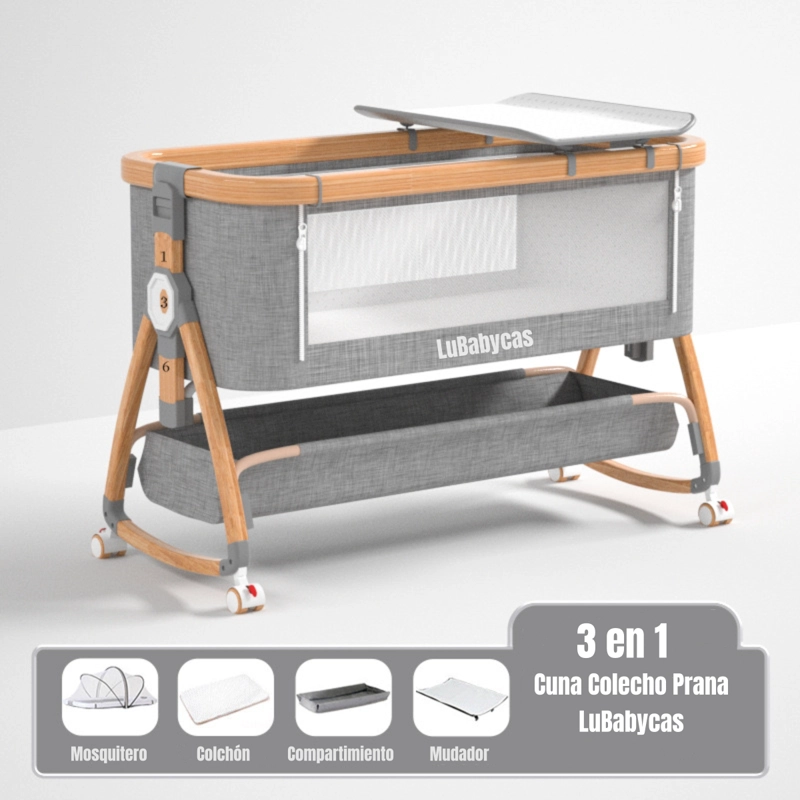 CUNA COLECHO LUBABYCAS PRANA ACERO INOXIDABLE GRIS MECEDORA 3 EN 1 - 2