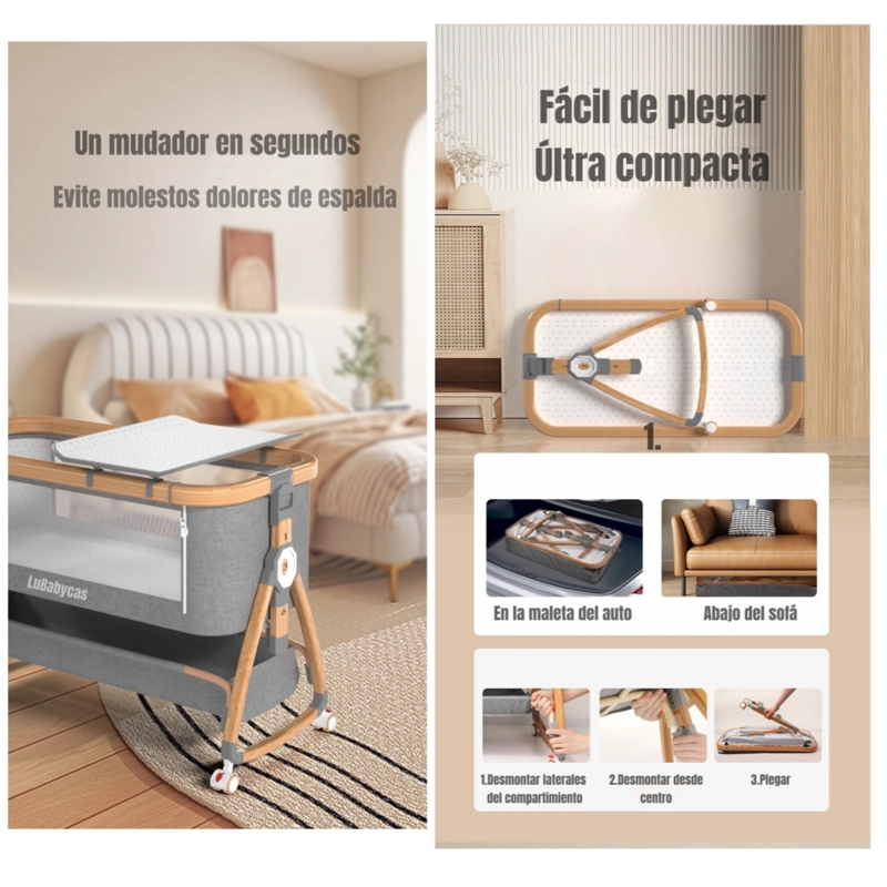 CUNA COLECHO LUBABYCAS PRANA ACERO INOXIDABLE GRIS MECEDORA 3 EN 1 - 5