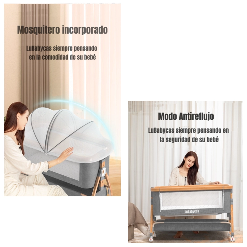 CUNA COLECHO LUBABYCAS PRANA ACERO INOXIDABLE GRIS MECEDORA 3 EN 1 - 6