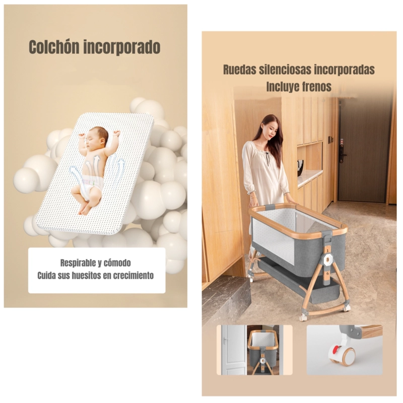 CUNA COLECHO LUBABYCAS PRANA ACERO INOXIDABLE GRIS MECEDORA 3 EN 1 - 7