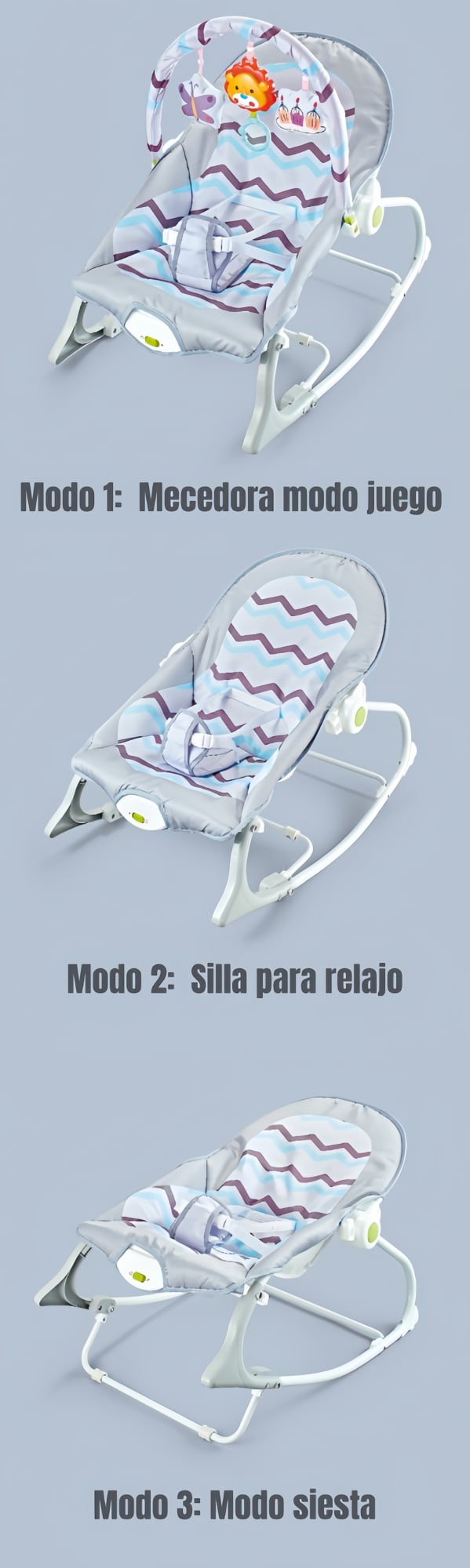 SILLA LUBABYCAS NIDO MECEDORA CON VIBRACIÓN Y MELODÍA AZUL - 3