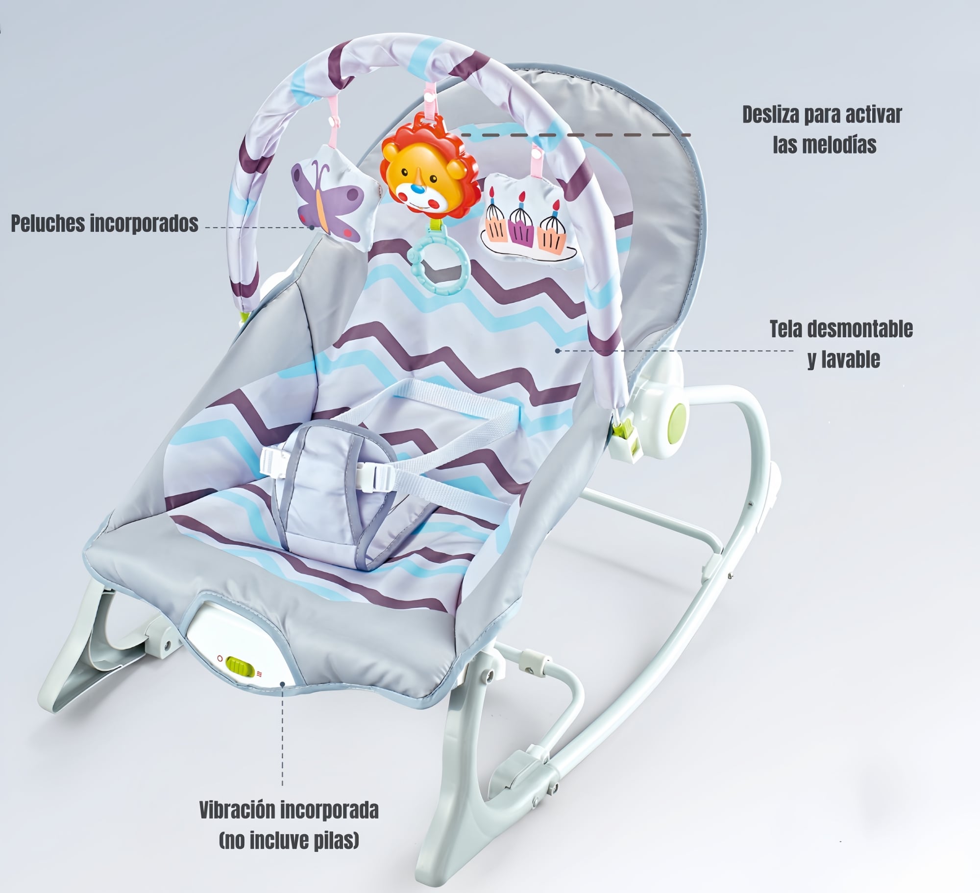 SILLA LUBABYCAS NIDO MECEDORA CON VIBRACIÓN Y MELODÍA AZUL - 4