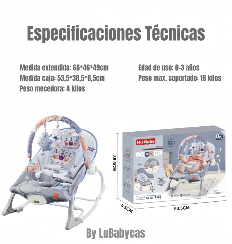 SILLA LUBABYCAS NIDO MECEDORA CON VIBRACIÓN Y MELODÍA AZUL - 7