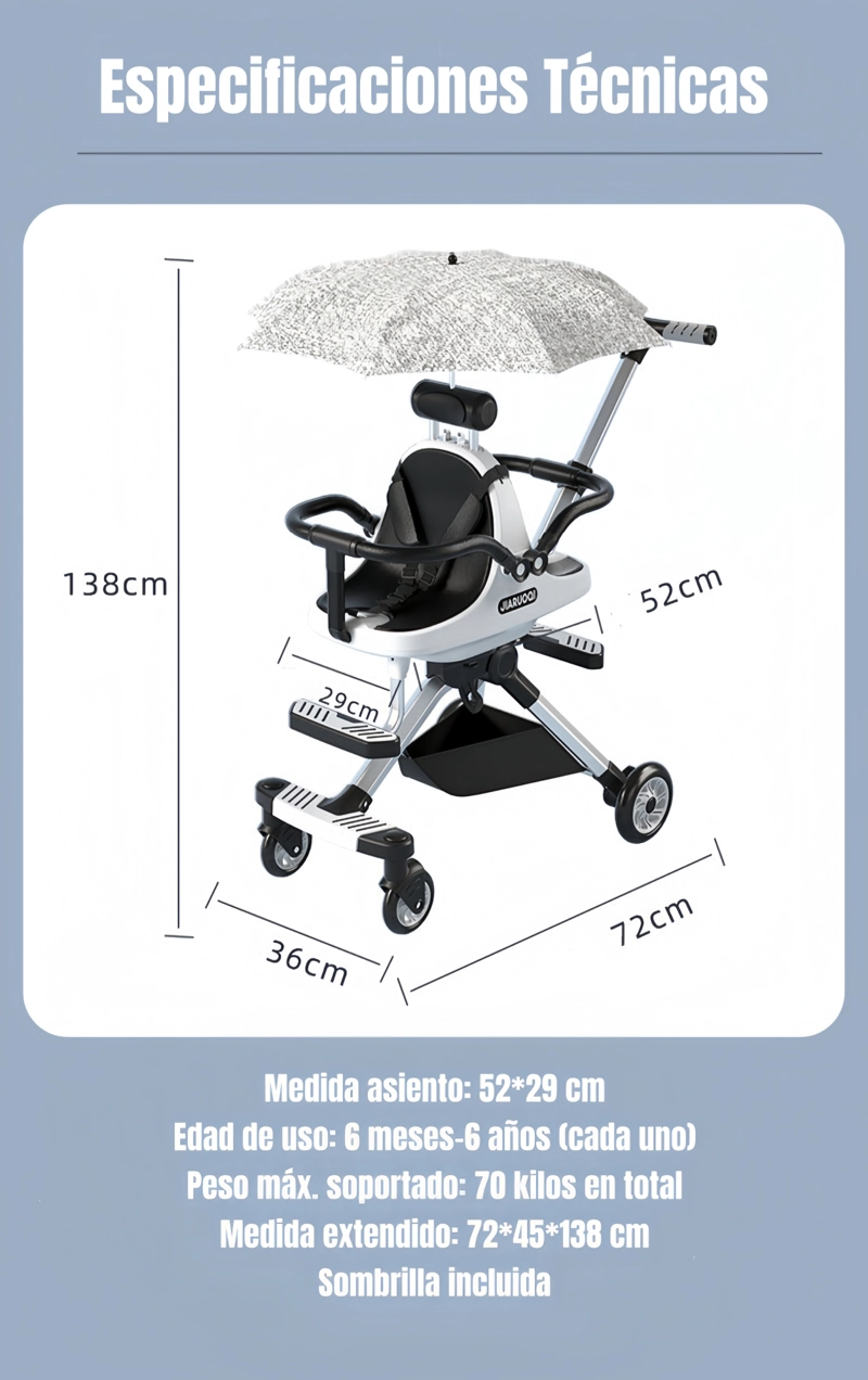 COCHE PASEO LUBABYCAS DOBLE CON SOMBRILLA BY ROSADO - 8