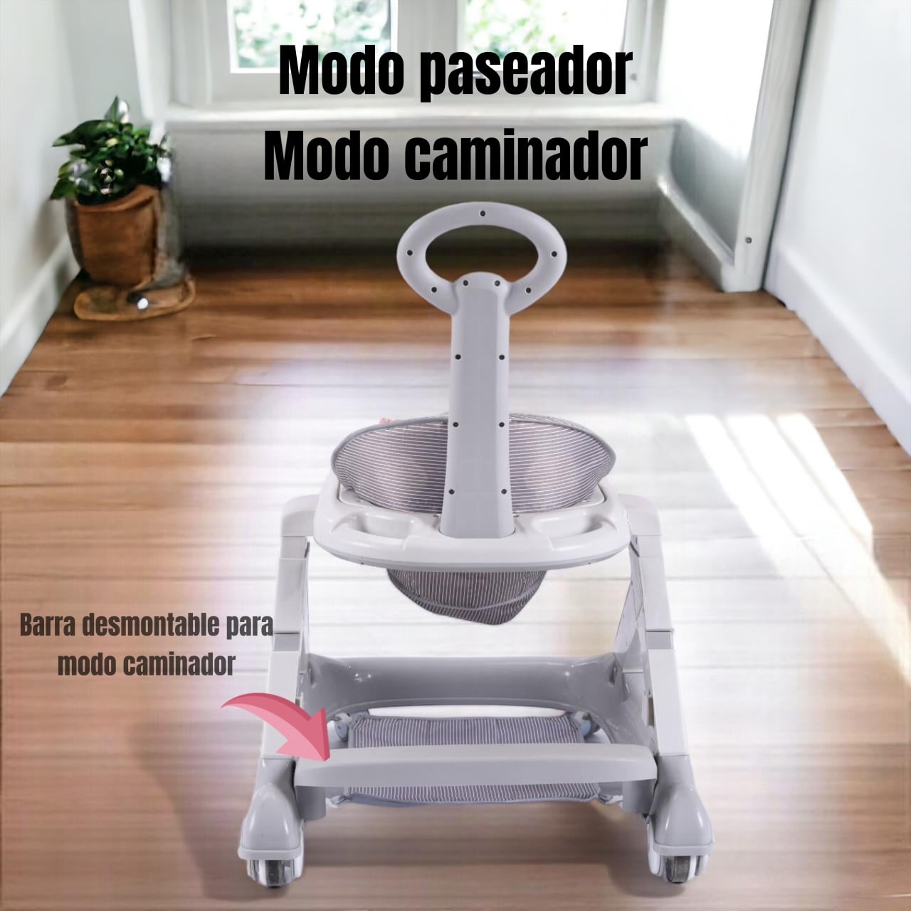 ANDADOR CAMINADOR LUBABYCAS 5 EN 1 CON APOYA PIES GRIS - 4