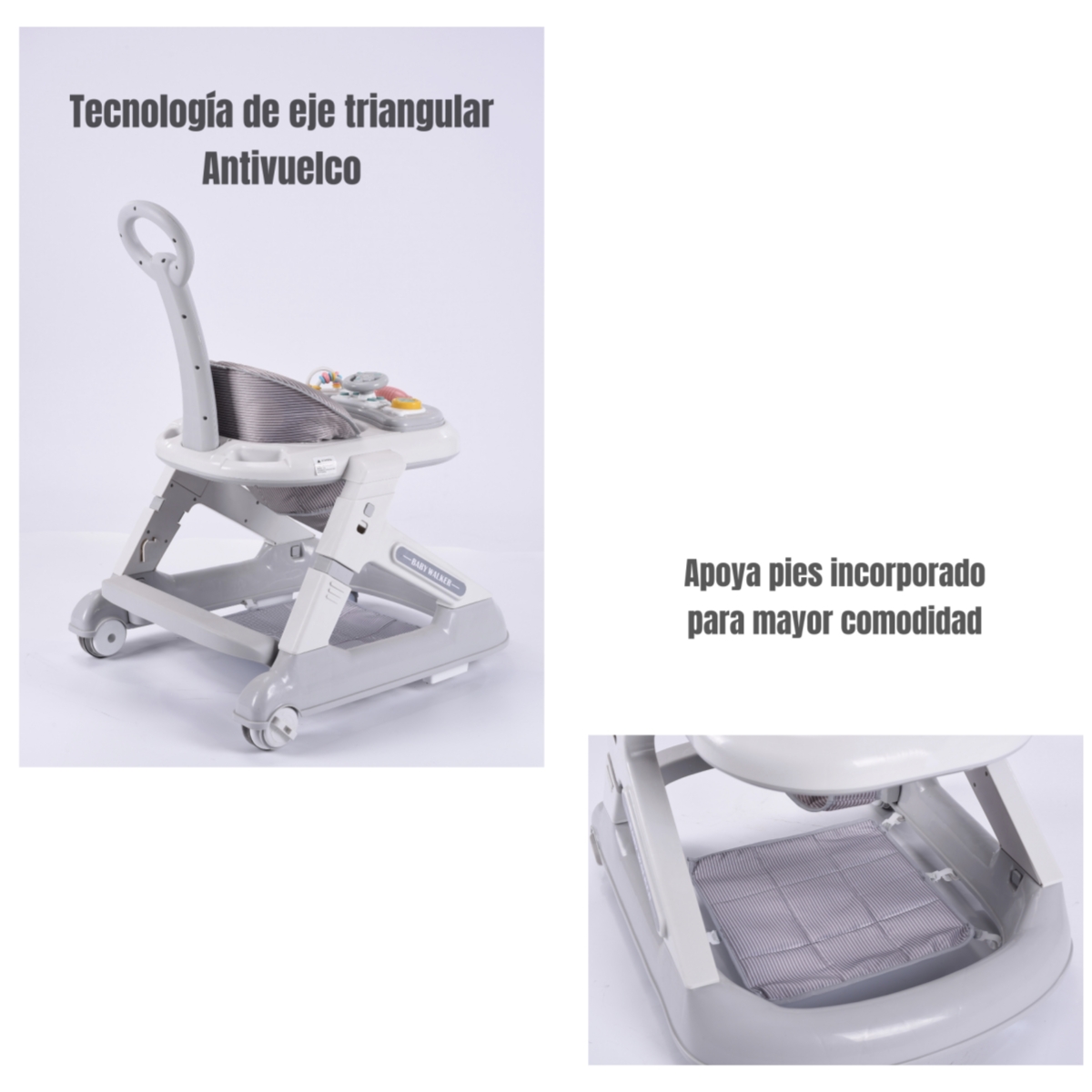 ANDADOR CAMINADOR LUBABYCAS 5 EN 1 CON APOYA PIES GRIS - 6