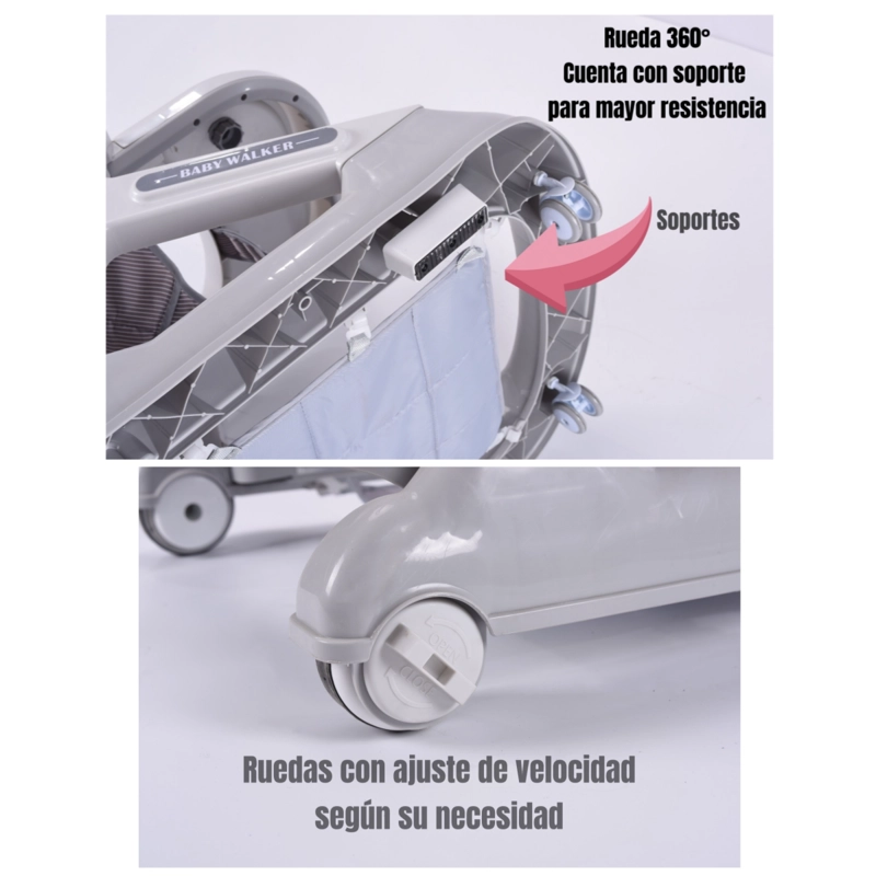 ANDADOR CAMINADOR LUBABYCAS 5 EN 1 CON APOYA PIES GRIS - 7