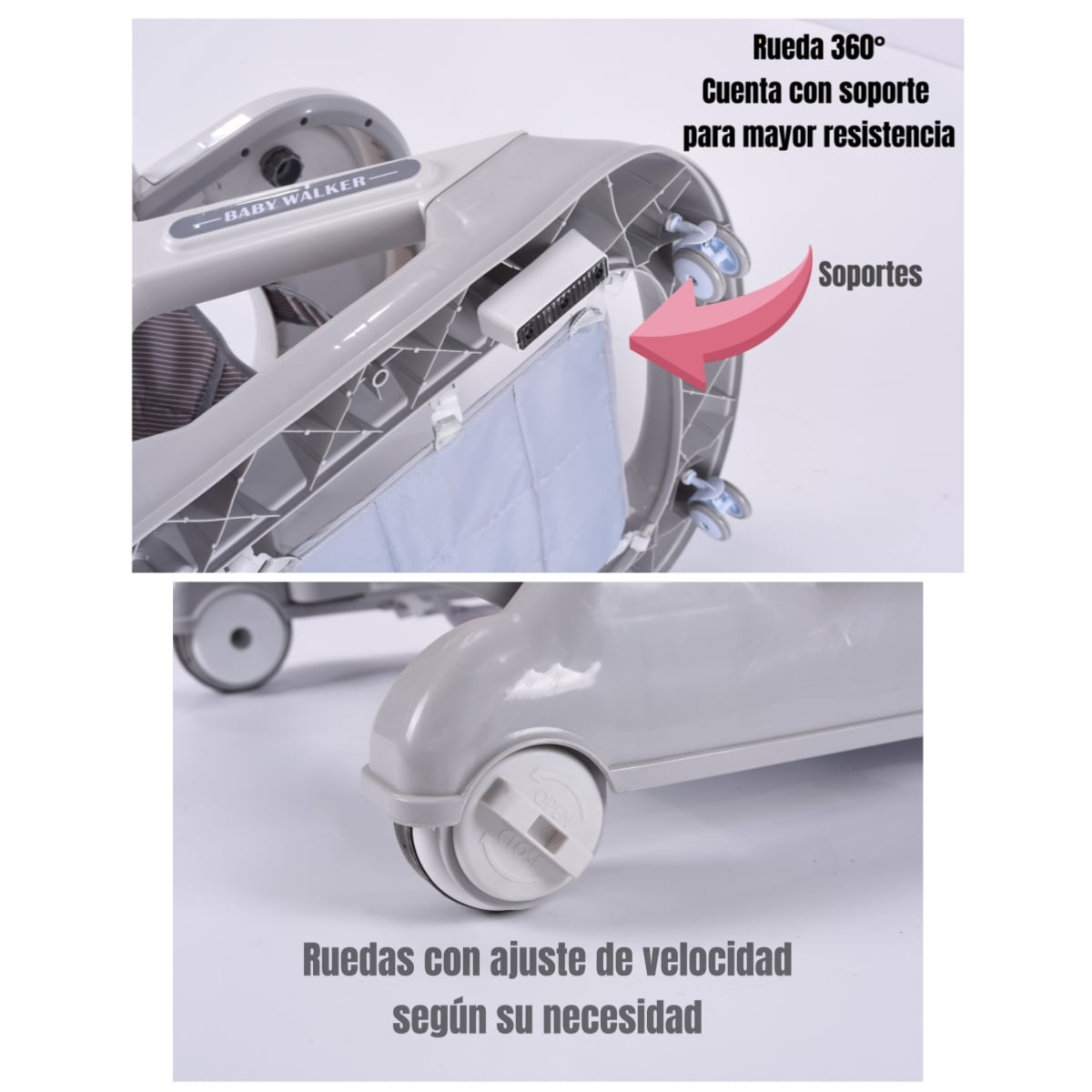 ANDADOR CAMINADOR LUBABYCAS 5 EN 1 CON APOYA PIES GRIS - 7