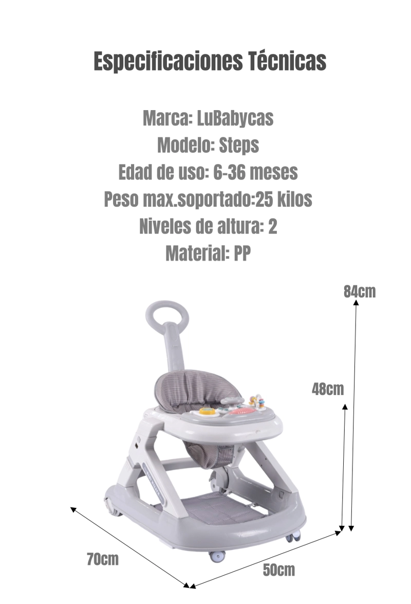 ANDADOR CAMINADOR LUBABYCAS 5 EN 1 CON APOYA PIES GRIS - 8