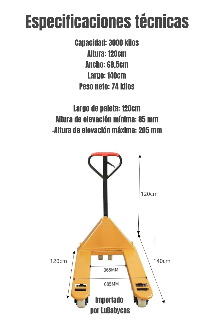 TRANSPALETA MANUAL 3000 KILOS 685MM BY LUBABYCAS - 8