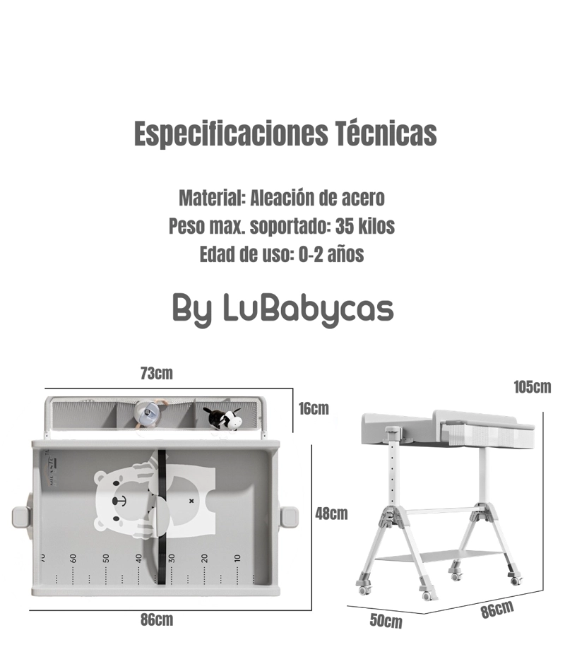 MUDADOR DE PAÑALES PLEGABLE 3 EN 1 LUBABYCAS GRIS - 8