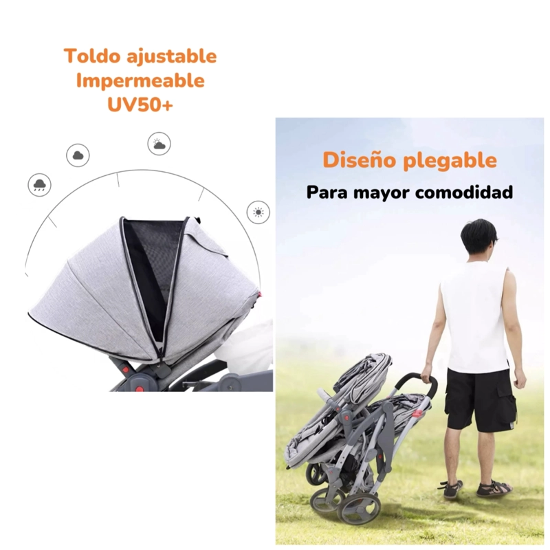 COCHE LUBABYCAS DOBLE DUO RECLINABLE 6 MODOS EN 1 NEGRO - 6