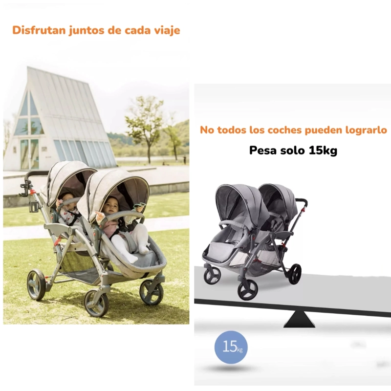 COCHE LUBABYCAS DOBLE DUO RECLINABLE 6 MODOS EN 1 NEGRO - 7
