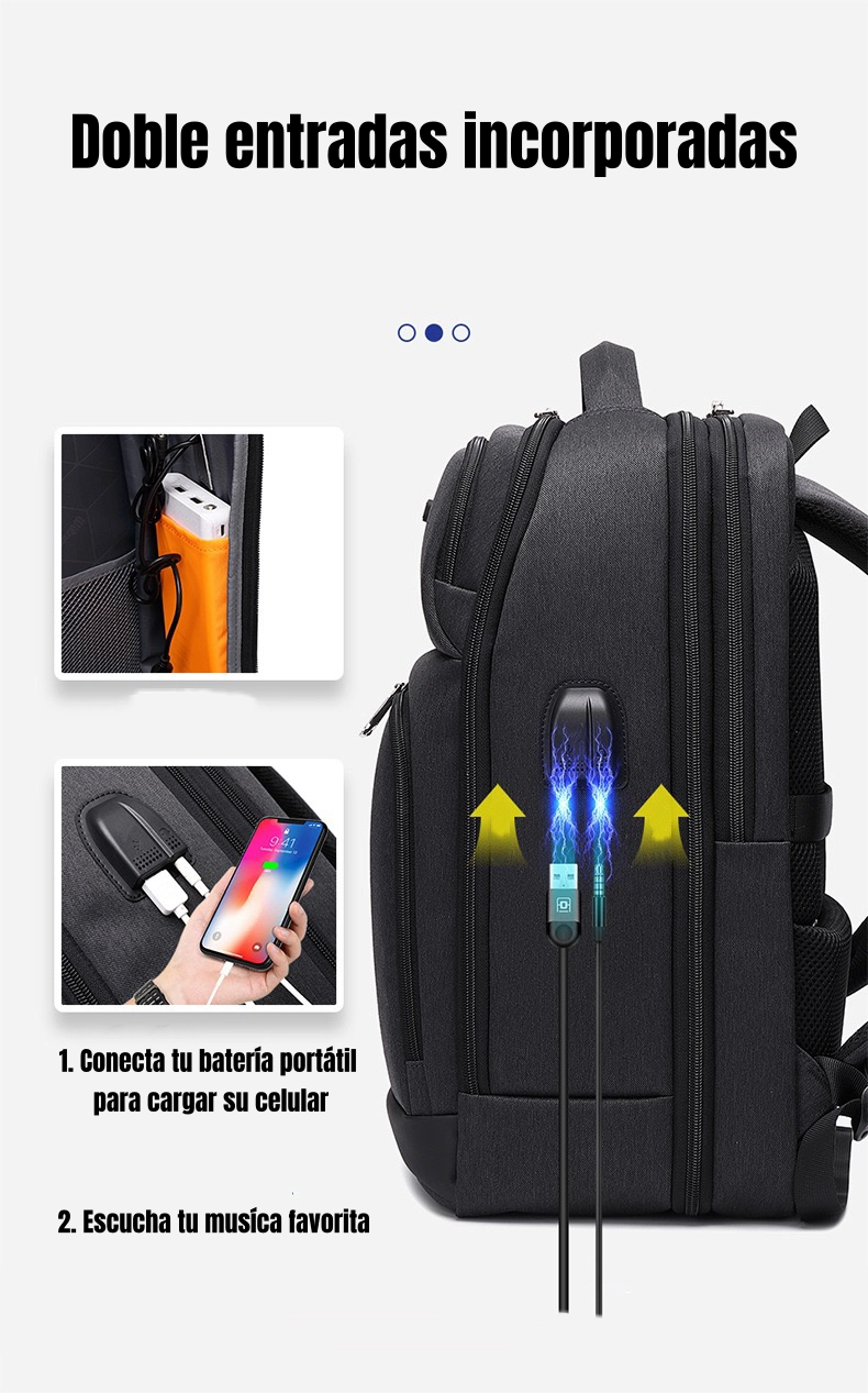 MOCHILA NOTEBOOK INTELIGENTE CON USB NEGRA BY LUBABYCAS - 4