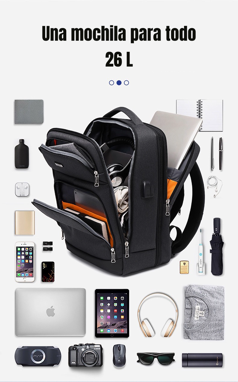 MOCHILA NOTEBOOK INTELIGENTE CON USB NEGRA BY LUBABYCAS - 6