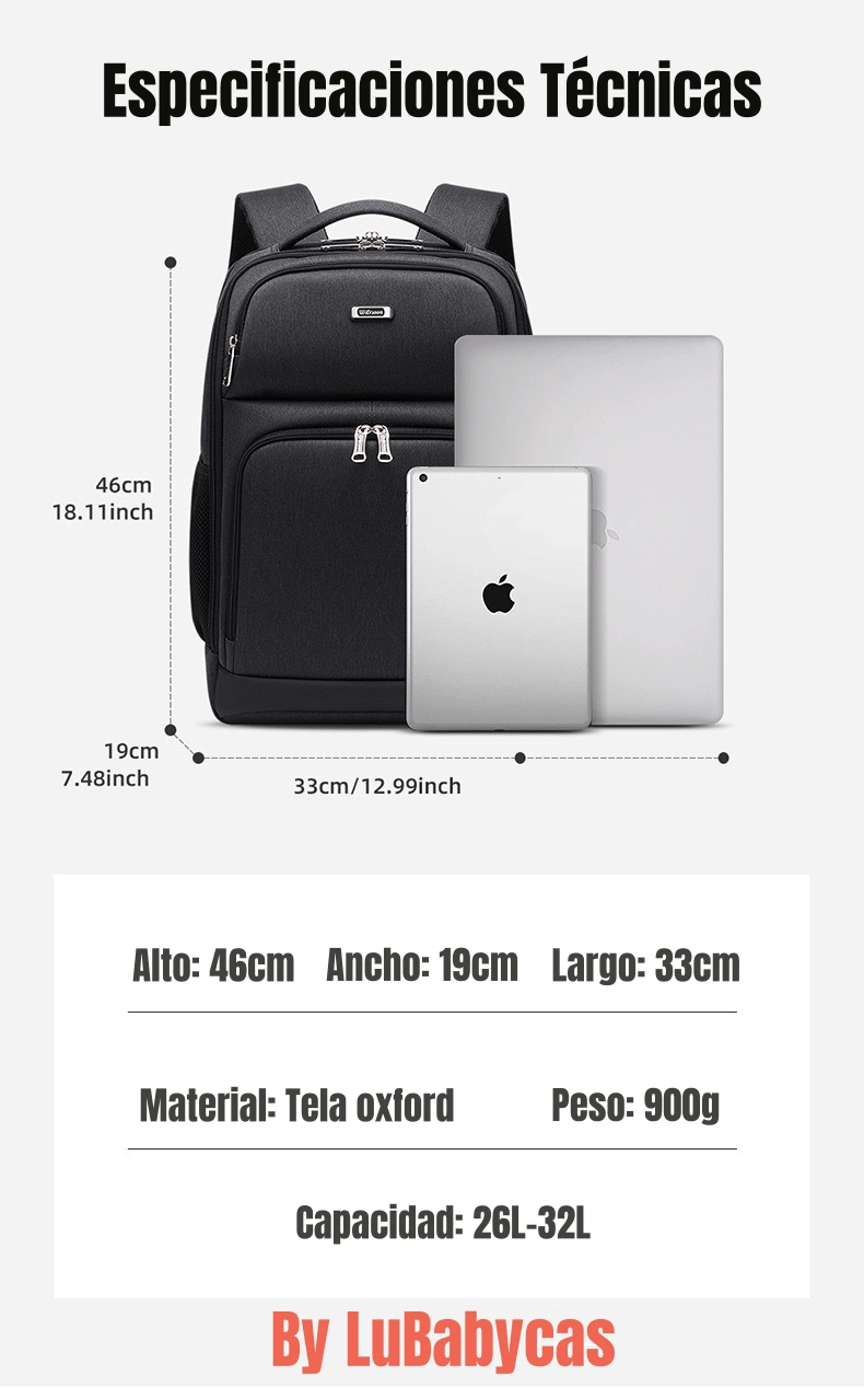 MOCHILA NOTEBOOK INTELIGENTE CON USB NEGRA BY LUBABYCAS - 8