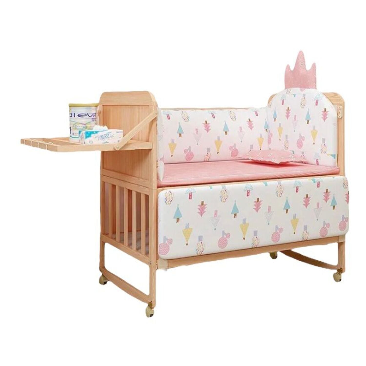 CUNA MADERA COLECHO CON MUDADOR MOSQUITERO ROSADA LUBABYCAS - 1