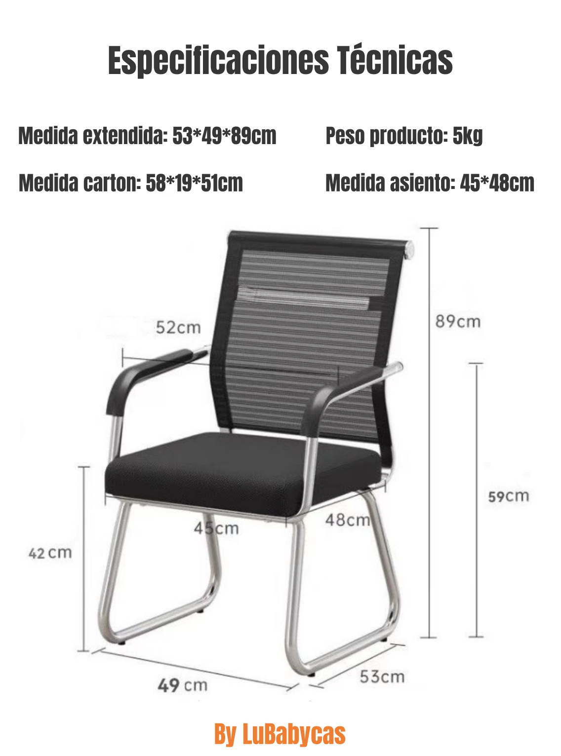 SILLA ESCRITORIO LUBABYCAS FLEX NEGRO OFICINA - 8