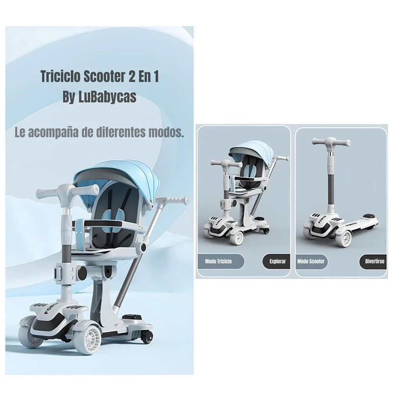 TRICICLO SCOOTER INFANTIL 2 EN 1 EXPEDICION ROSADO LUBABYCAS - 2
