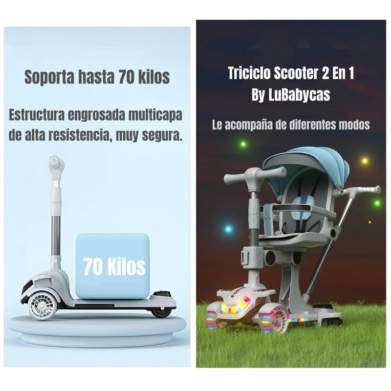 TRICICLO SCOOTER INFANTIL 2 EN 1 EXPEDICION ROSADO LUBABYCAS - 7