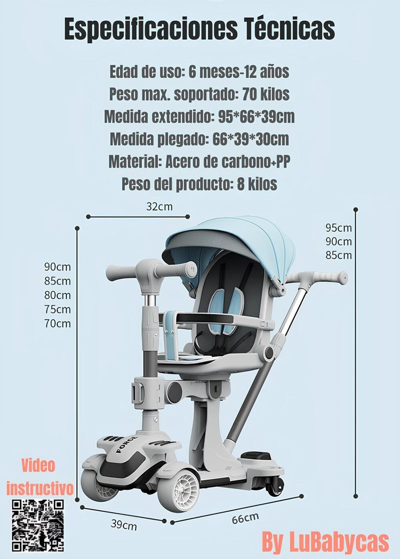 TRICICLO SCOOTER INFANTIL 2 EN 1 EXPEDICION ROSADO LUBABYCAS - 8