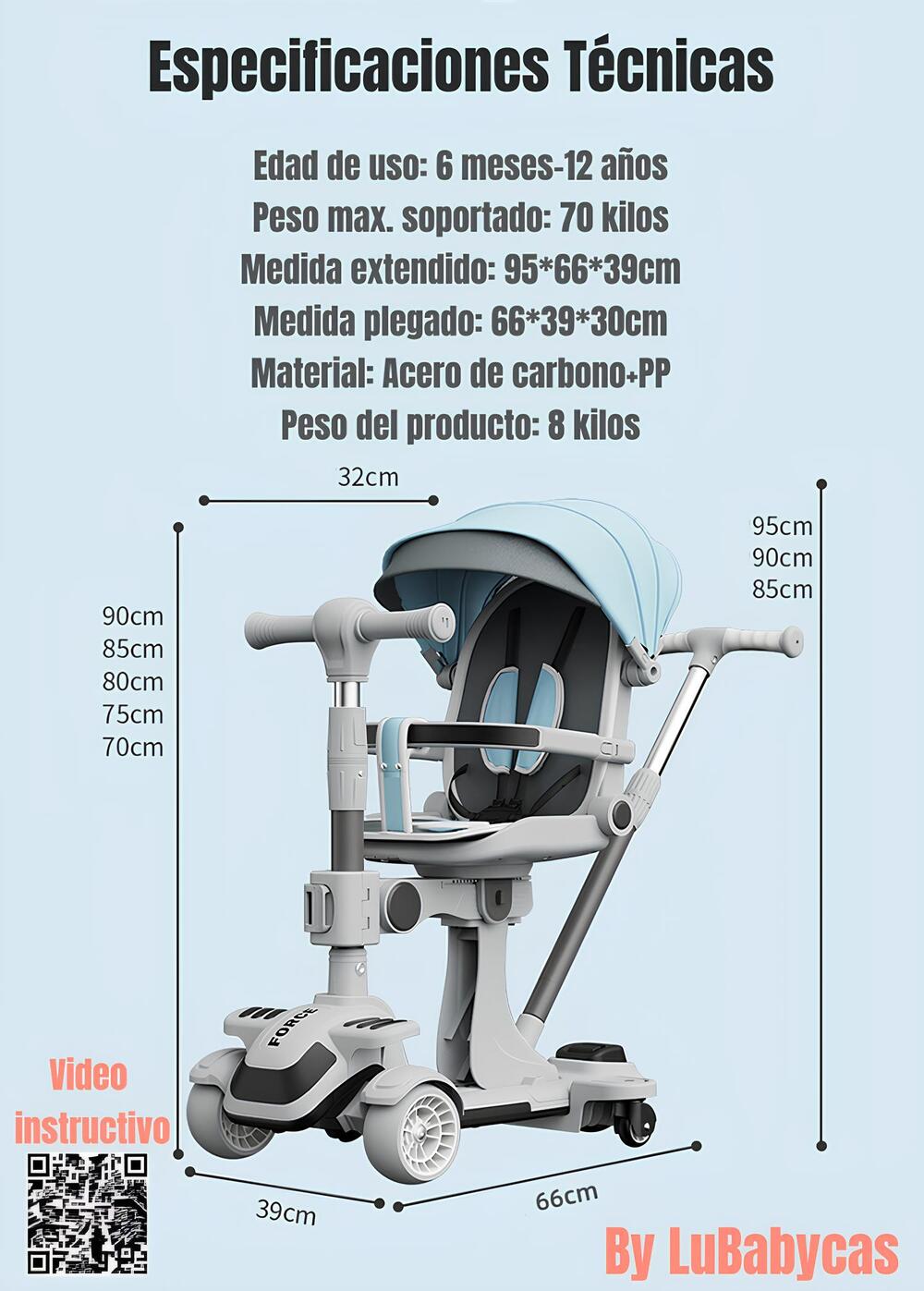 TRICICLO SCOOTER 2 EN 1 LUBABYCAS ROSADO LUBABYCAS - 8