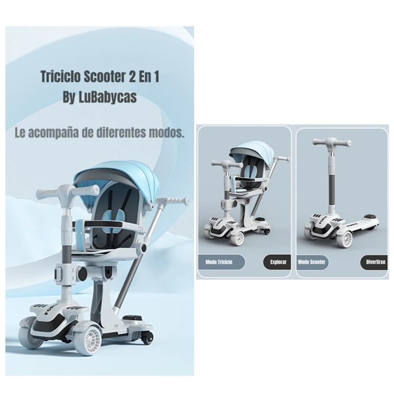 TRICICLO LUBABYCAS SCOOTER 2 EN 1 AZUL - 2