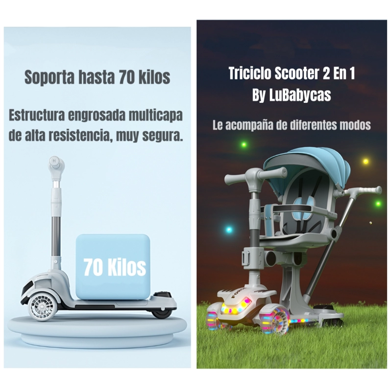 TRICICLO LUBABYCAS SCOOTER 2 EN 1 AZUL - 7