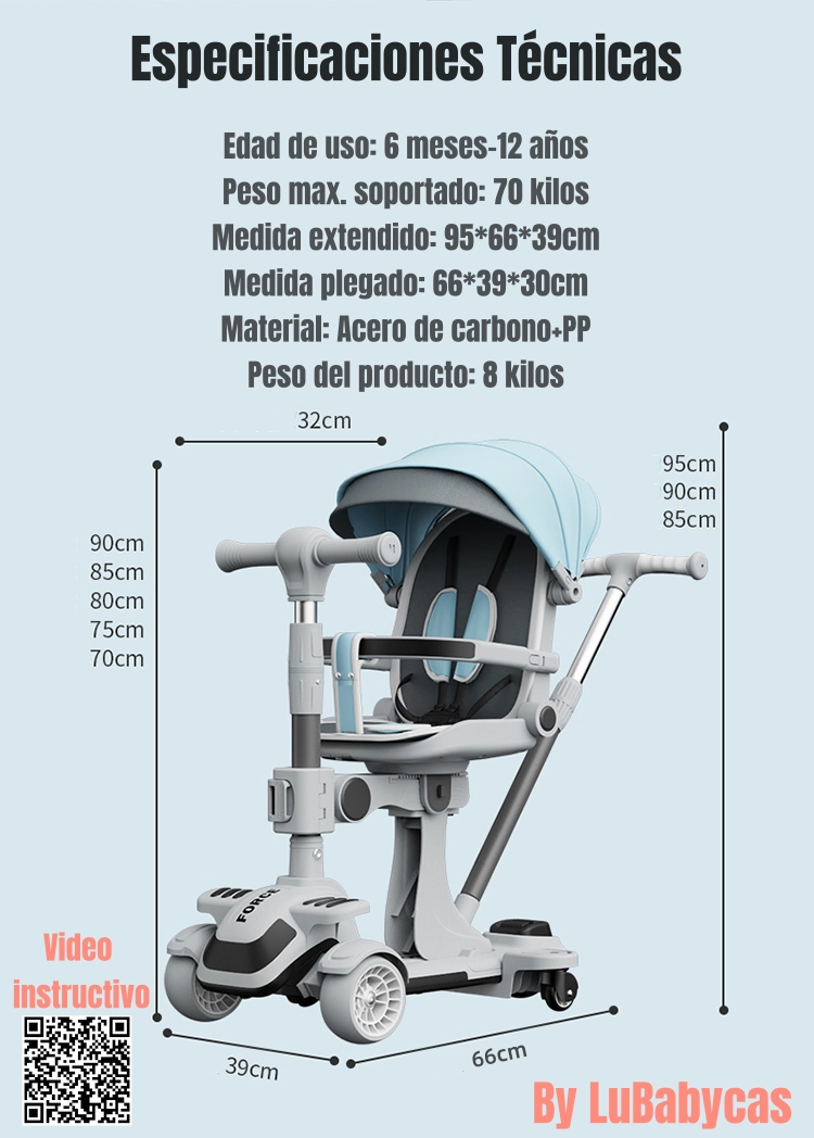 TRICICLO LUBABYCAS SCOOTER 2 EN 1 AZUL - 8
