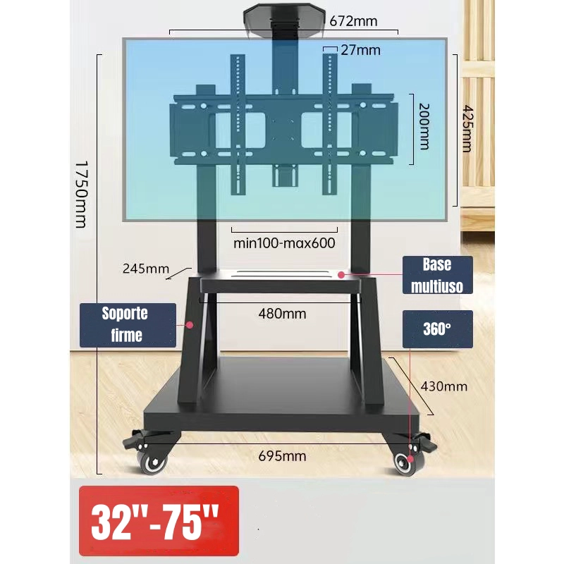 SOPORTE TV RACK PEDESTAL 32” 75” CON RUEDAS BY LUBABYCAS - 2