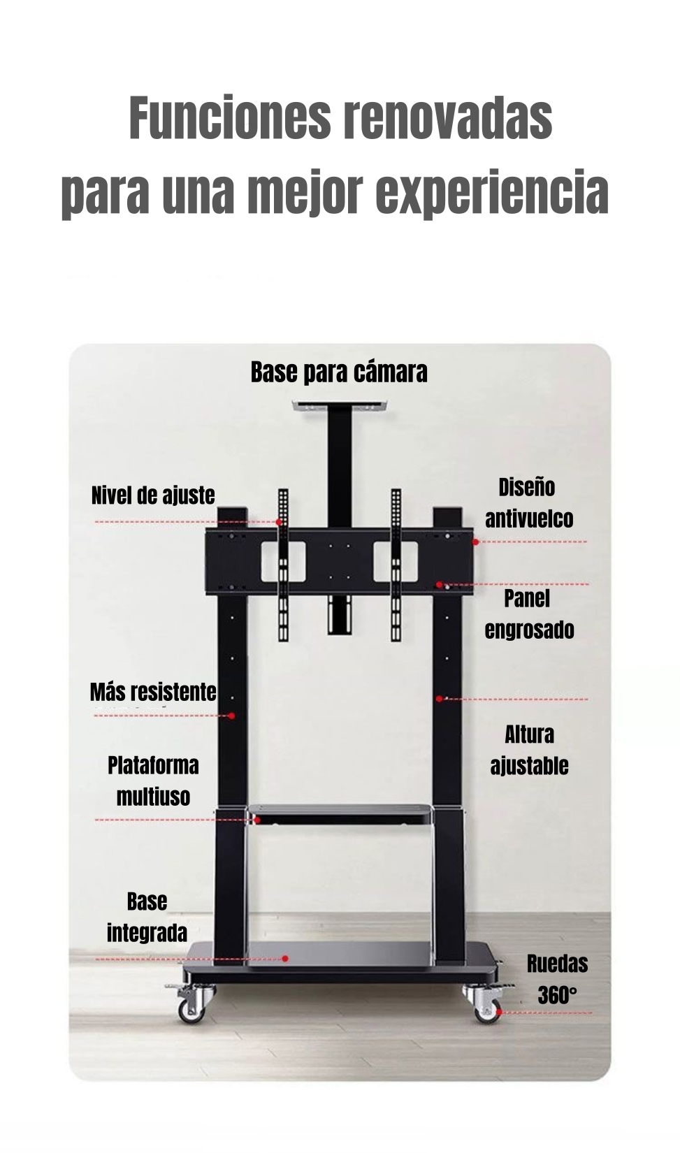SOPORTE TV RACK PEDESTAL 32” 75” CON RUEDAS BY LUBABYCAS - 5