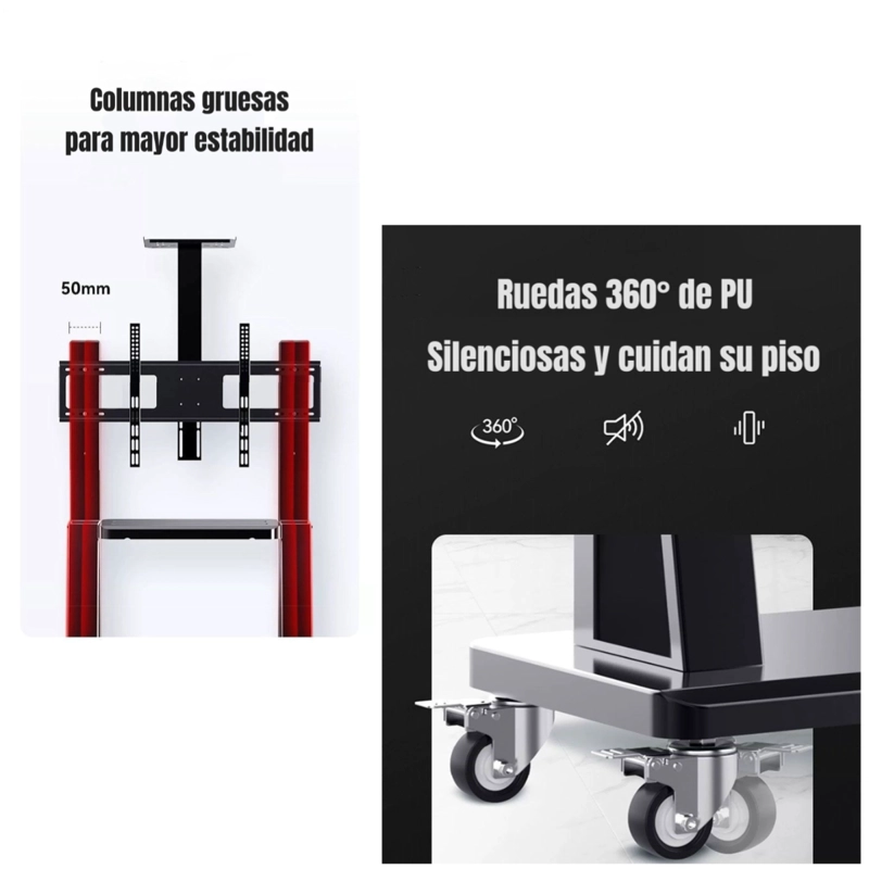 SOPORTE TV RACK PEDESTAL 32” 75” CON RUEDAS BY LUBABYCAS - 6