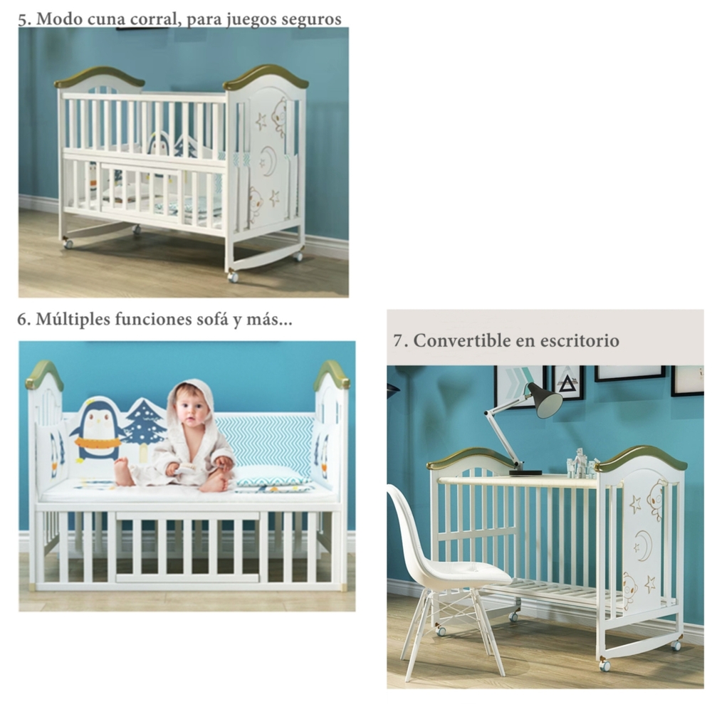 CUNA COLECHO LUBABYCAS IMPERIO MADERA AZUL CON MUDADOR MOSQUITERO - 7
