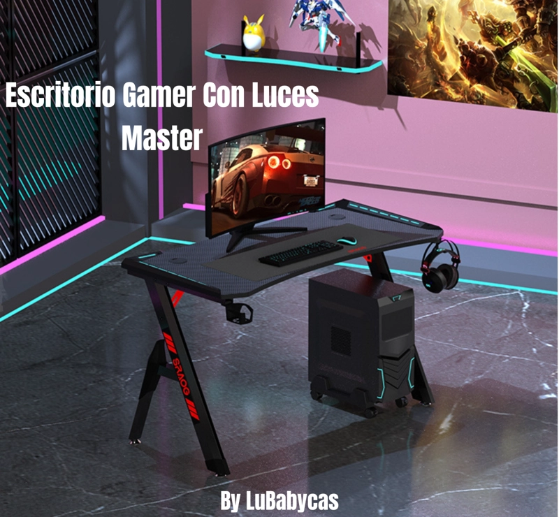 ESCRITORIO LUBABYCAS GAMER CON LUCES 120X60X73CM BY NEGRO - 2
