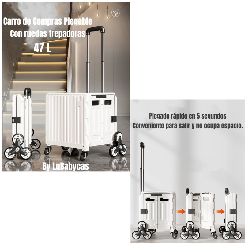 CARRITO LUBABYCAS COMPRAS PLEGABLE CON RUEDAS TREPADORAS 48 X 48 CM - 7