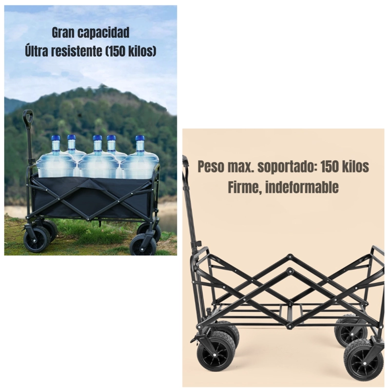 CARRITO LUBABYCAS PARA COMPRAS Y CAMPING CON FRENOS NEGRO 52 X 16 CM - 3