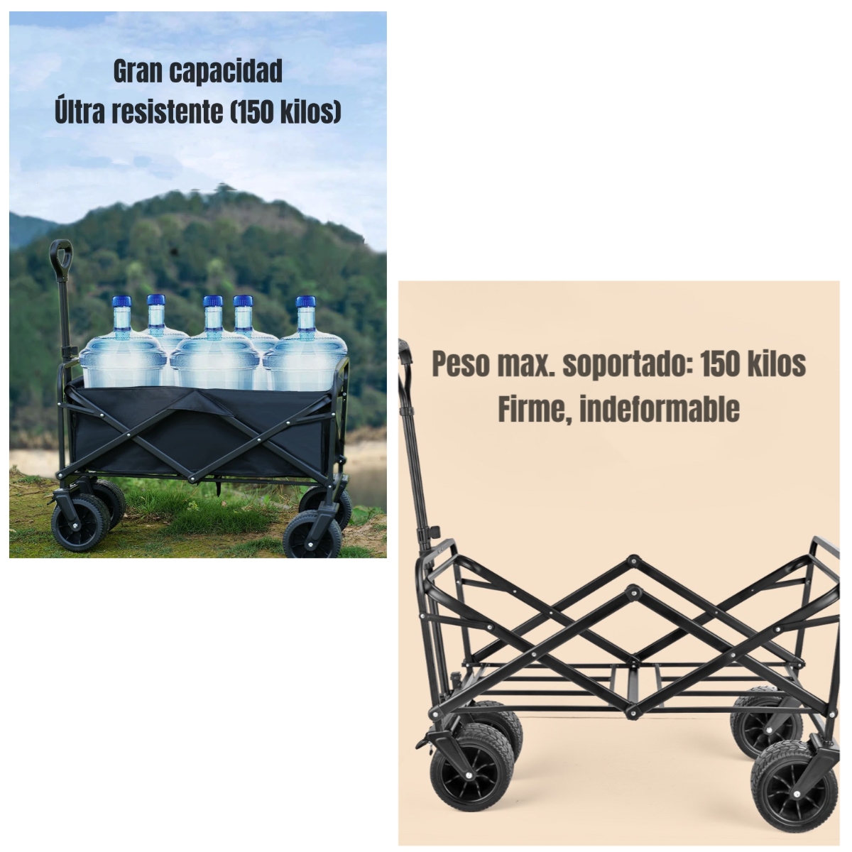 CARRITO LUBABYCAS PARA COMPRAS Y CAMPING CON FRENOS NEGRO 52 X 16 CM - 3