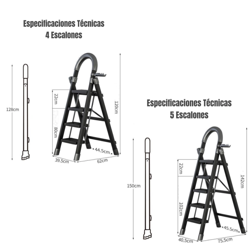 ESCALERA DE ACERO LUBABYCAS PLEGABLE CON 4 ESCALONES BY - 8