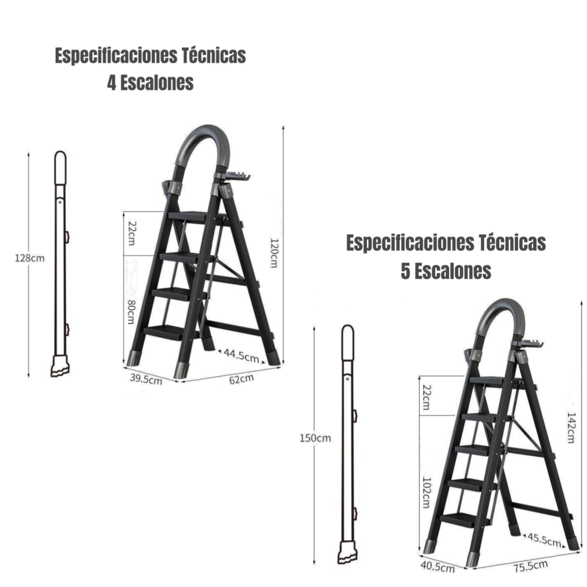 ESCALERA DE ACERO LUBABYCAS PLEGABLE CON 5 ESCALONES BY - 8