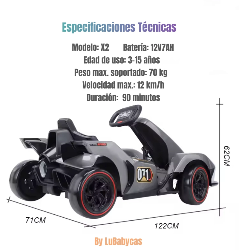 GO KART AUTO ELE CTRICO 12V7AH CON CONTROL ROJO LUBABYCAS - 8