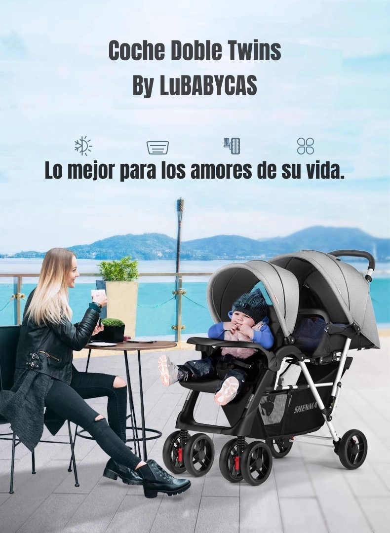 COCHE LUBABYCAS DOBLE DUO RECLINABLE PLEGABLE BY GRIS - 2