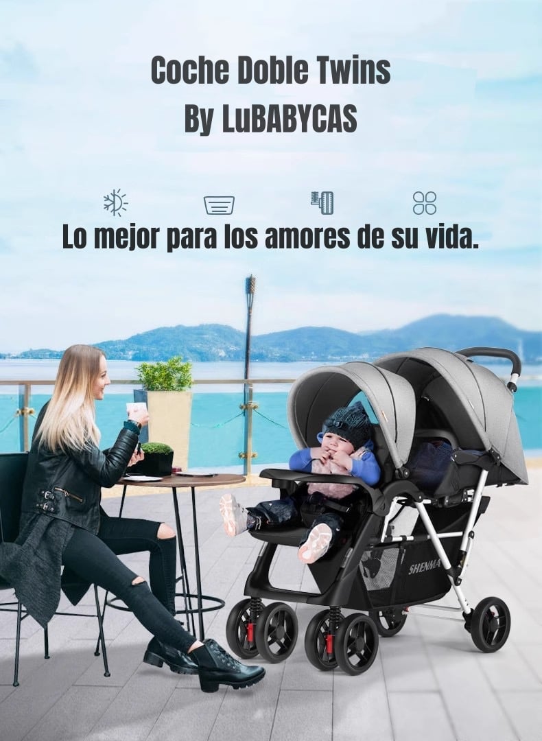 COCHE LUBABYCAS DOBLE DUO RECLINABLE PLEGABLE BY GRIS - 2
